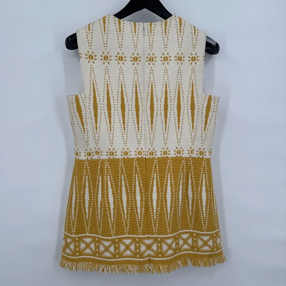 Tory Burch Sleeveless Cream and Mustard Patterned Shift Dress